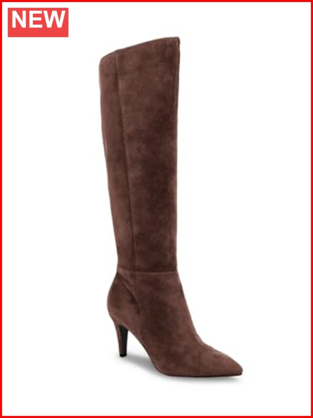 Wide Calf Knee High Stiletto Boots Pointed Toe Faux Suede Side Zipper